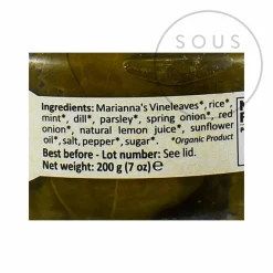 Marianna's Ingredients Brands|Greek Ingredients^Organic Dolmadakia Stuffed Vine Leaves, 200g