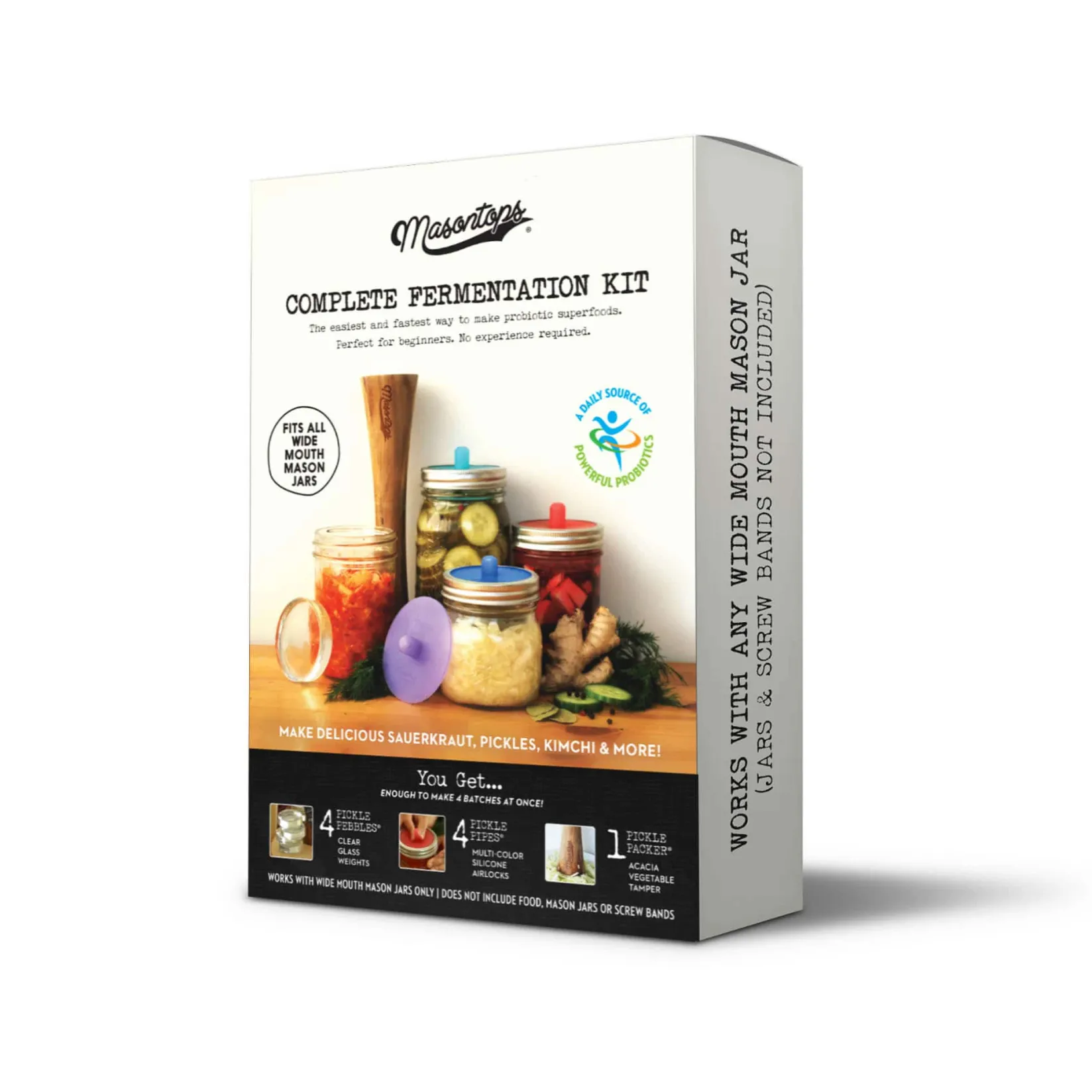 Masontops Pickling, Preserving & Fermenting Jars|Recipe Kits^Complete At Home Wide Mouth Fermentation Kit