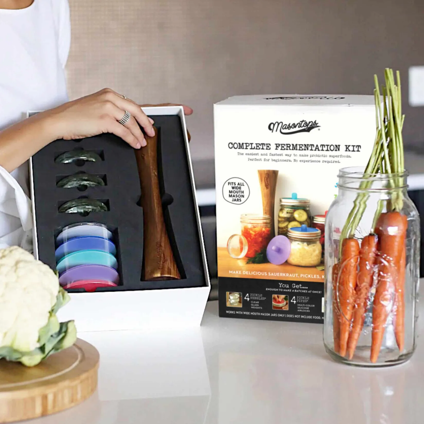 Masontops Pickling, Preserving & Fermenting Jars|Recipe Kits^Complete At Home Wide Mouth Fermentation Kit