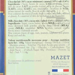 Mazet de Montargis Ingredients Brands|Chocolate & Sweets^Mazet Milk Salted Caramel Chocolate Bar, 100g