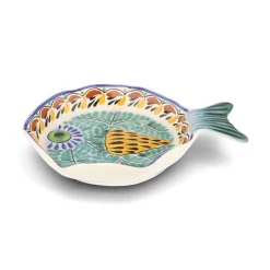 Gorky Pottery Plates|Crockery & Dinnerware^Mexican Hand Painted Green & Blue Fish Dish, 25.5cm