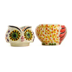 Gorky Pottery Mexican Ingredients|Jugs & Bottles^Mexican Hand Painted Orange Owl Sugar Bowl