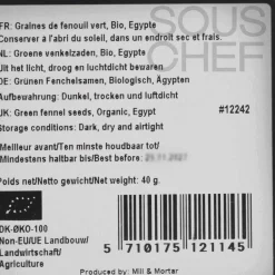 Mill & Mortar Ingredients Brands|Middle Eastern Ingredients^Organic Green Fennel Seeds, 40g