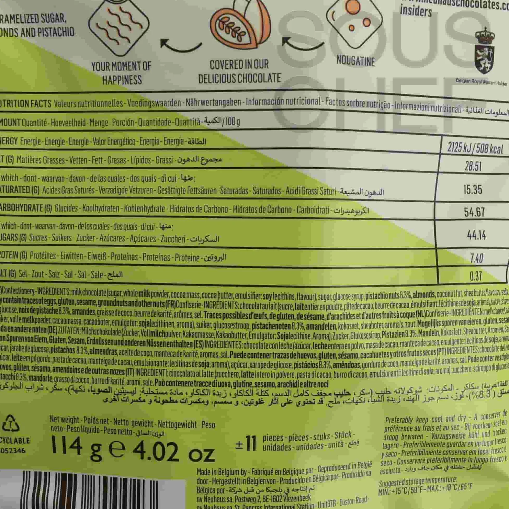 Neuhaus Chocolate & Sweets|Ingredients Brands^Chocolate Pistachio Thins, 114g