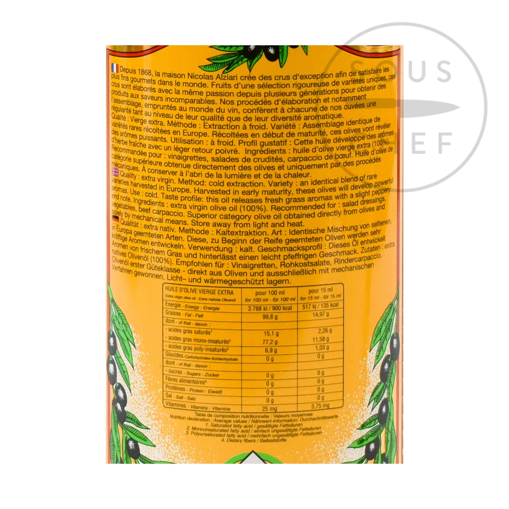 Nicolas Alziari Ingredients Brands|French Ingredients^Provence Fruity & Intense Cuvee Pauline Olive Oil, 500ml