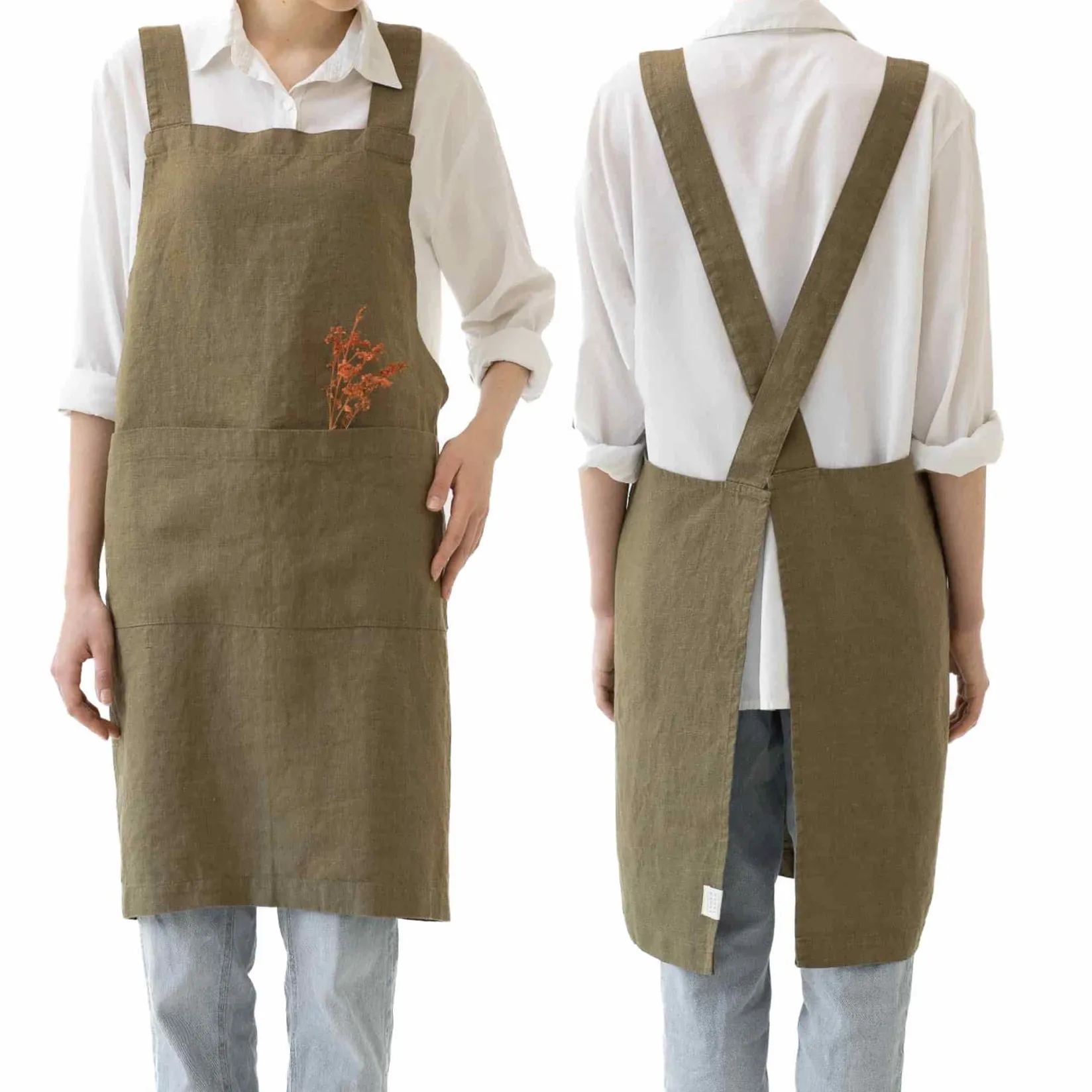 Linen Tales Kitchen Textiles & Clothing^Olive Crossback Linen Apron