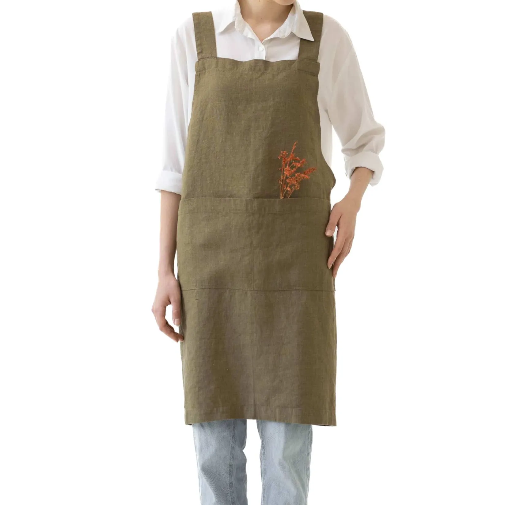 Linen Tales Kitchen Textiles & Clothing^Olive Crossback Linen Apron