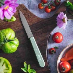 Opinel Kitchen Knives^No 113 Sage Beechwood Handle Serrated Paring Knife, 10cm