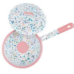 Kapka Enamel Pots & Pans^Pink Dot Enamel Saute Pan with Lid, 16cm