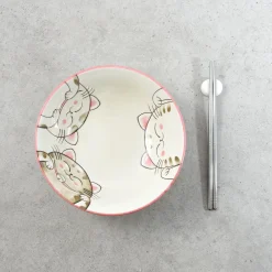 Kiji Stoneware & Ceramics Tableware Brands|Japanese Ingredients^Pink Lucky Cat Japanese Ramen Bowl, 21cm