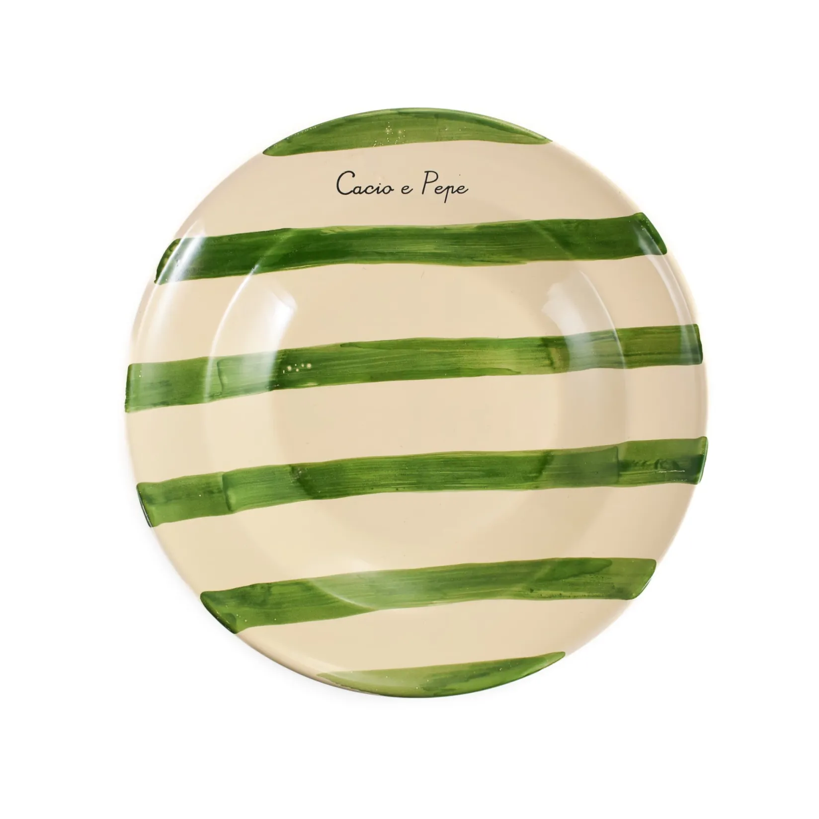 Puglia Handmade Crockery & Dinnerware|Bowls^Puglia "Cacio E Pepe" Green Stripe Pasta Bowl, 29cm