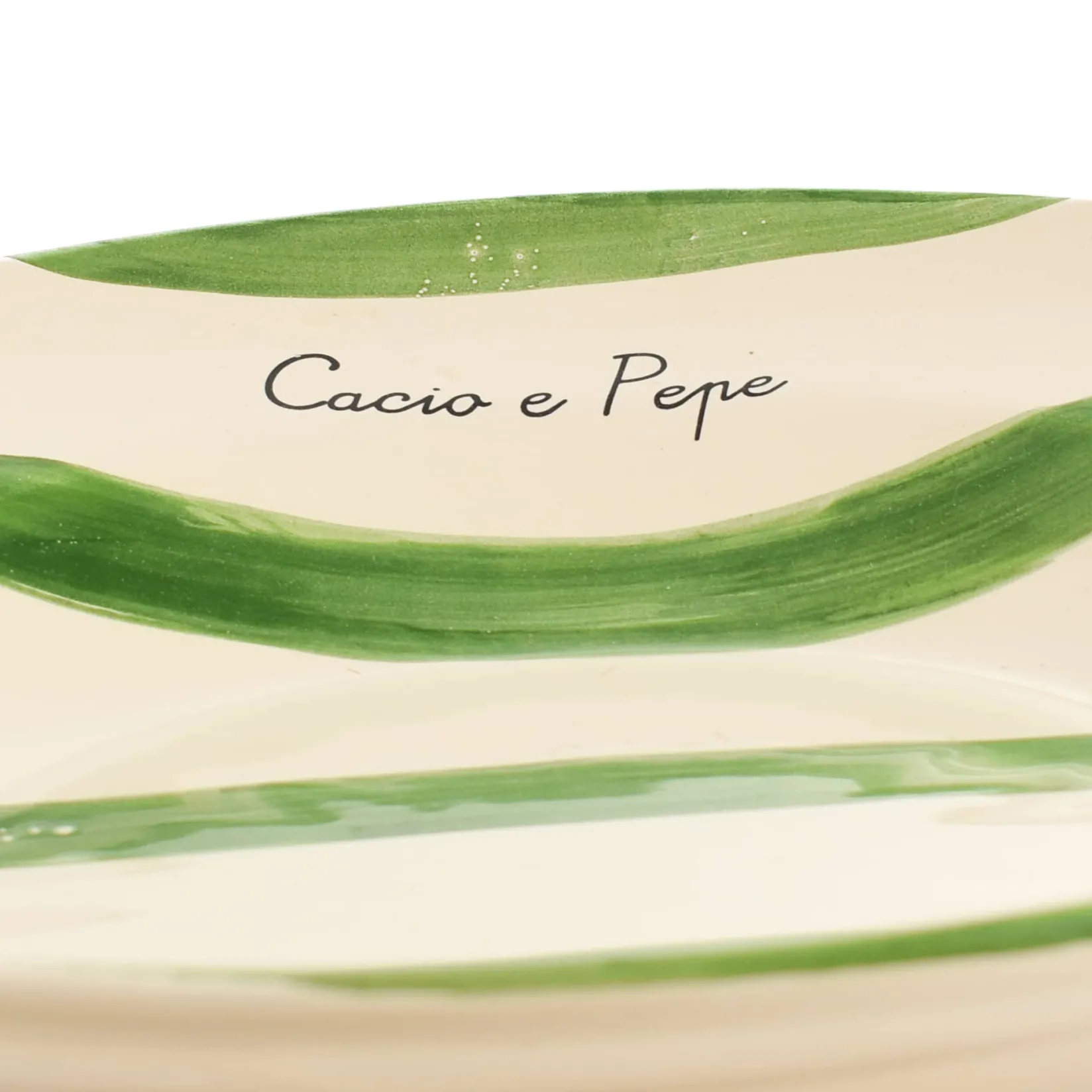 Puglia Handmade Crockery & Dinnerware|Bowls^Puglia "Cacio E Pepe" Green Stripe Pasta Bowl, 29cm