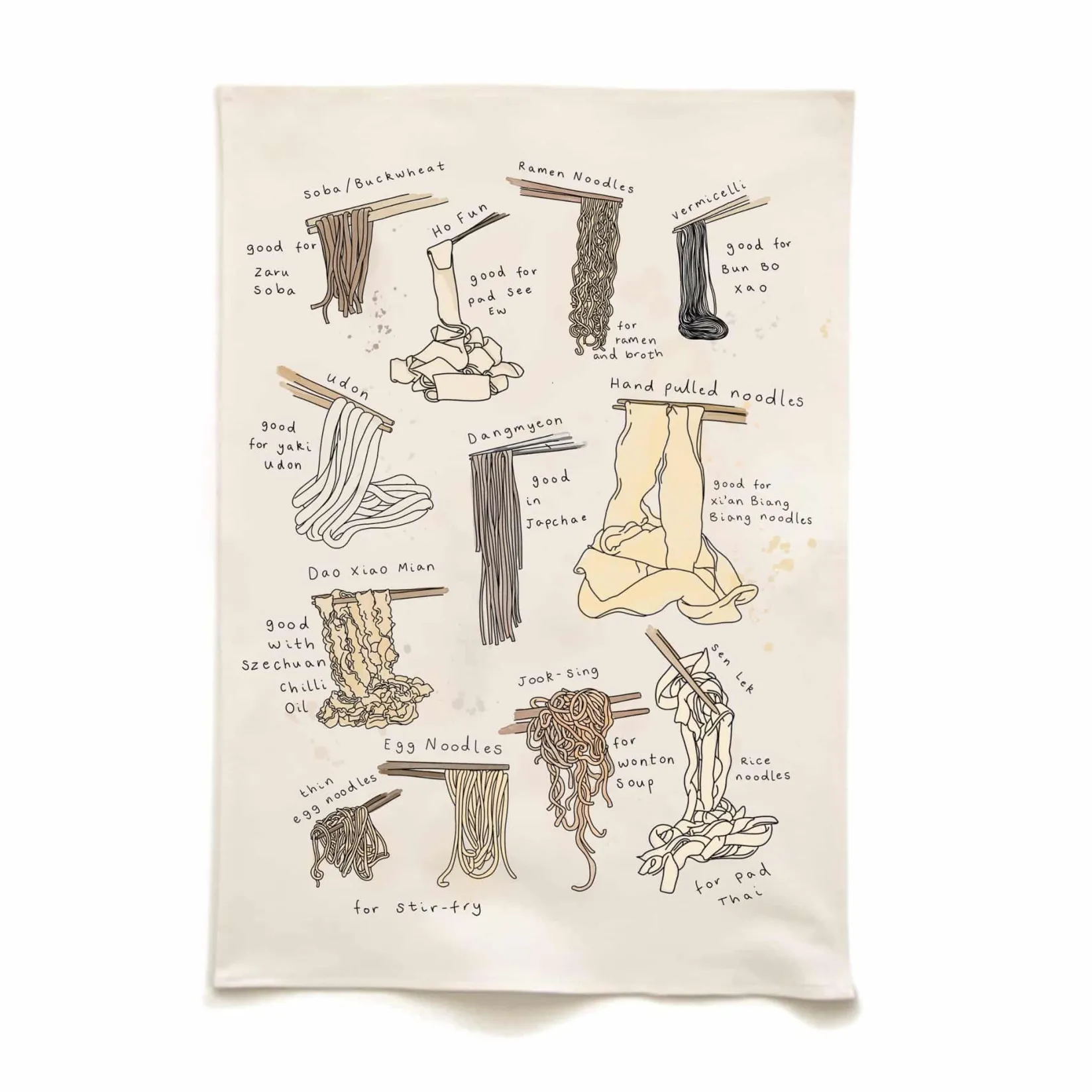 Quite Nice Clothing Kitchen Textiles & Clothing^Types of Noodles Organic Cotton Tea Towel
