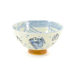 Kiji Stoneware & Ceramics Japanese Ingredients|Japanese Tableware^Rice Bowl With Blue Fish, 12cm