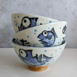 Kiji Stoneware & Ceramics Japanese Ingredients|Japanese Tableware^Rice Bowl With Blue Fish, 12cm