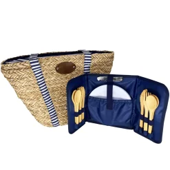 Les Jardin de la Comtesse Picnicware|Disposable Tableware^Sac de Plage Riviera Blue Stripe Picnic Tote, 4 Person