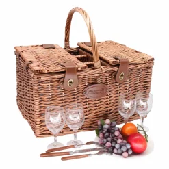 Les Jardin de la Comtesse French Ingredients|Picnicware^Saint-Germain Green Gingham Picnic Basket, 4 Person