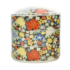 Seikou Tableware Brands|Japanese Ingredients^Porcelain Black Floral Motif Sweets Container, 3 Compartments