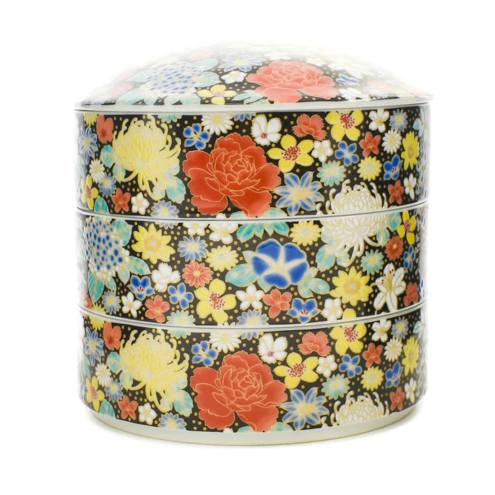 Seikou Tableware Brands|Japanese Ingredients^Porcelain Black Floral Motif Sweets Container, 3 Compartments