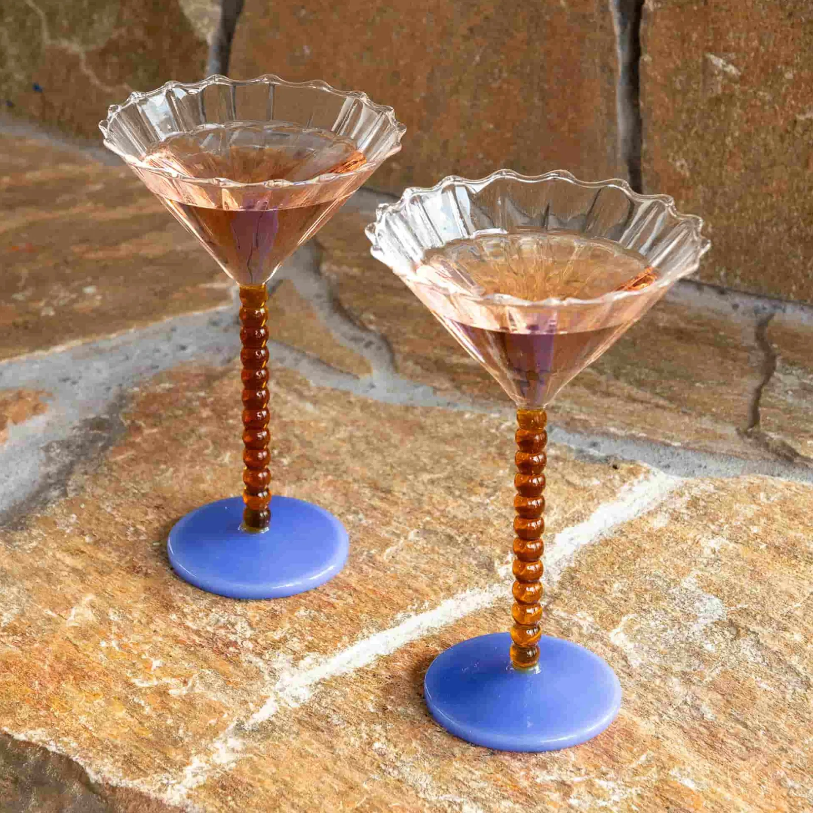 &Klevering Tableware Brands|Cocktail Making & Barware^Set of 2 Amber Bubble Stem Martini Glasses, 150ml