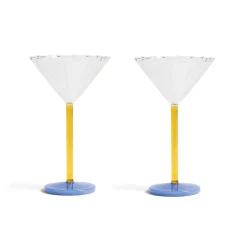 &Klevering Tableware Brands|Table Setting^Set of 2 Blue & Yellow Stem Martini Glasses