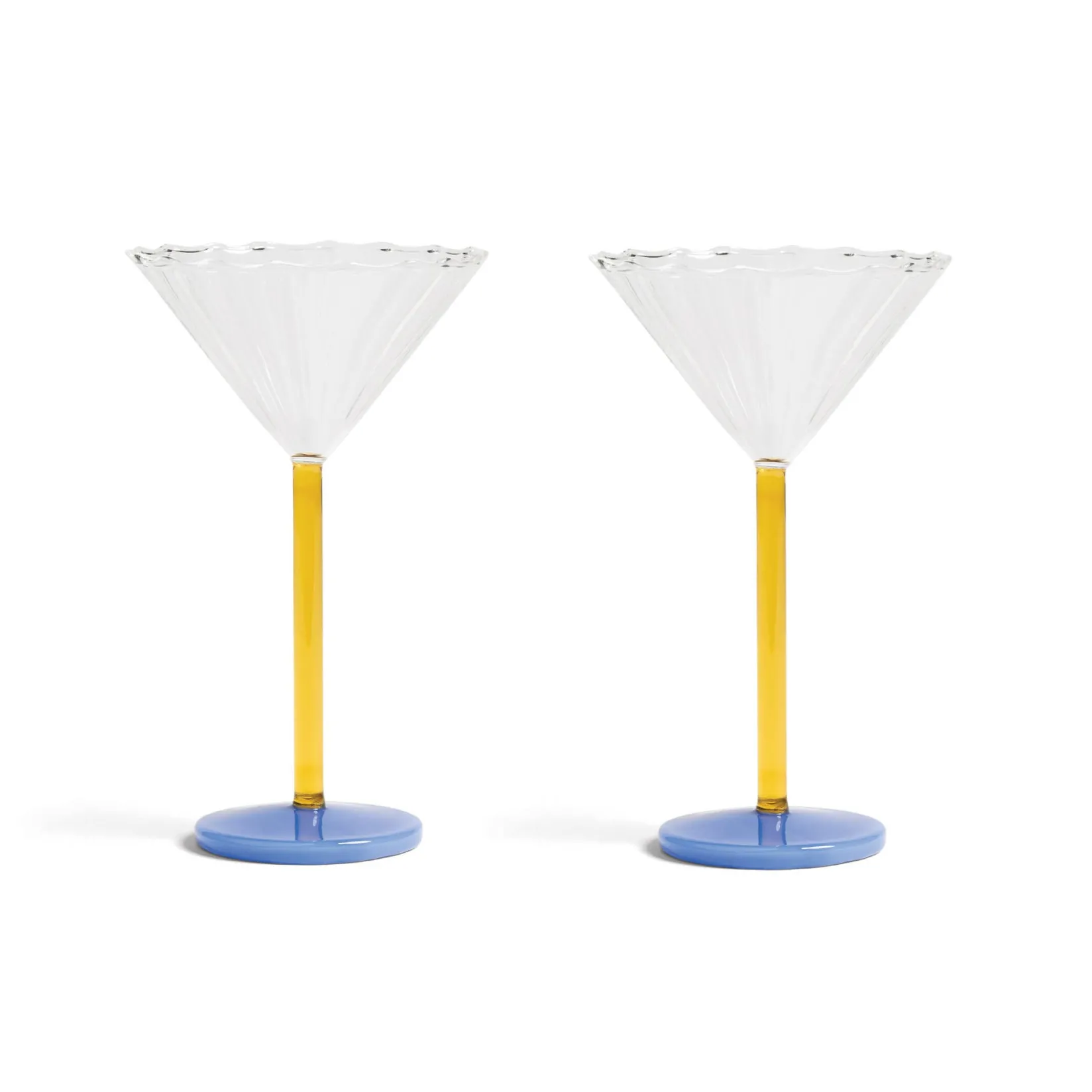&Klevering Tableware Brands|Table Setting^Set of 2 Blue & Yellow Stem Martini Glasses