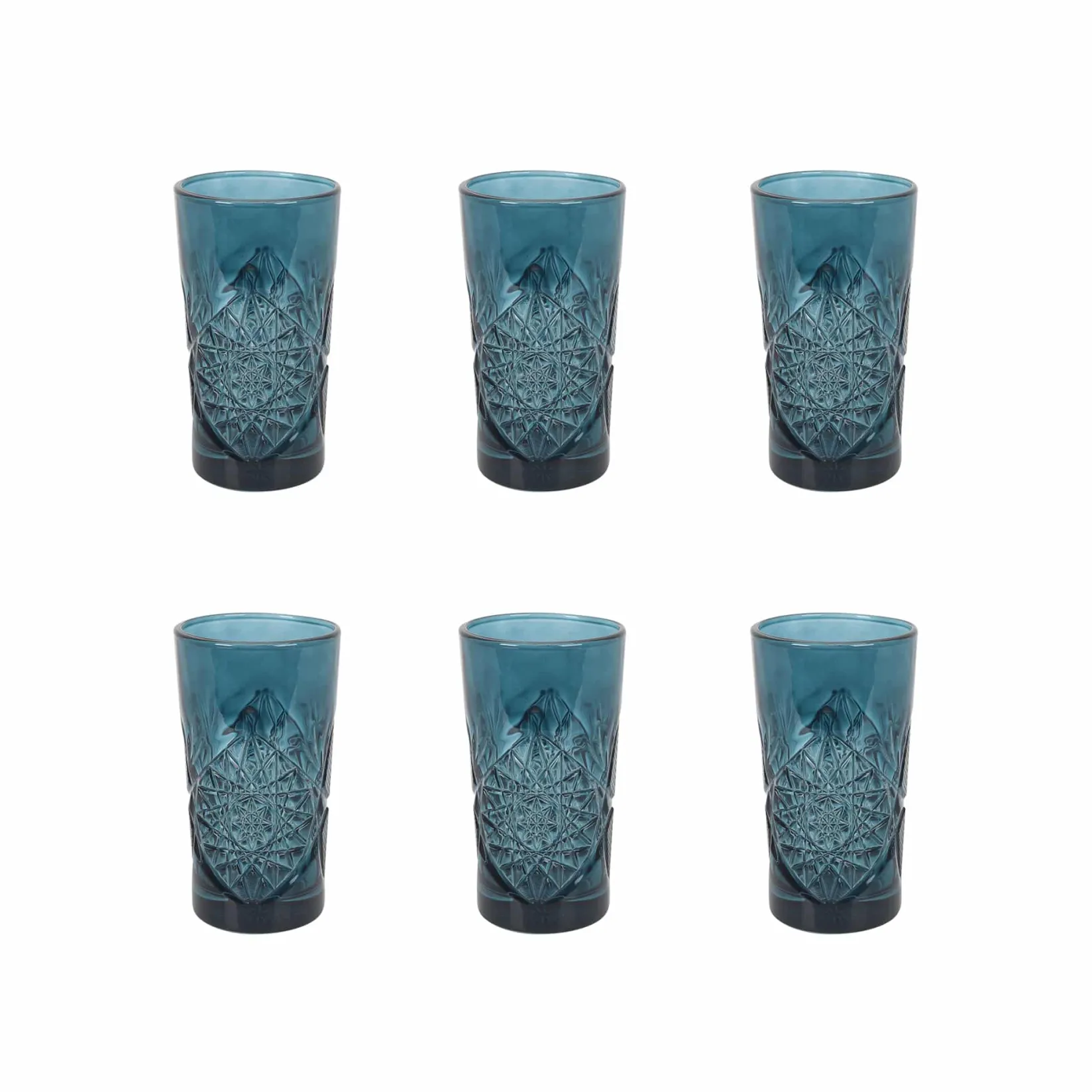 Bright Glassware Tableware Brands|Cocktail Making & Barware^Set of 6 Blue Hobstar Highball Glasses, 350ml