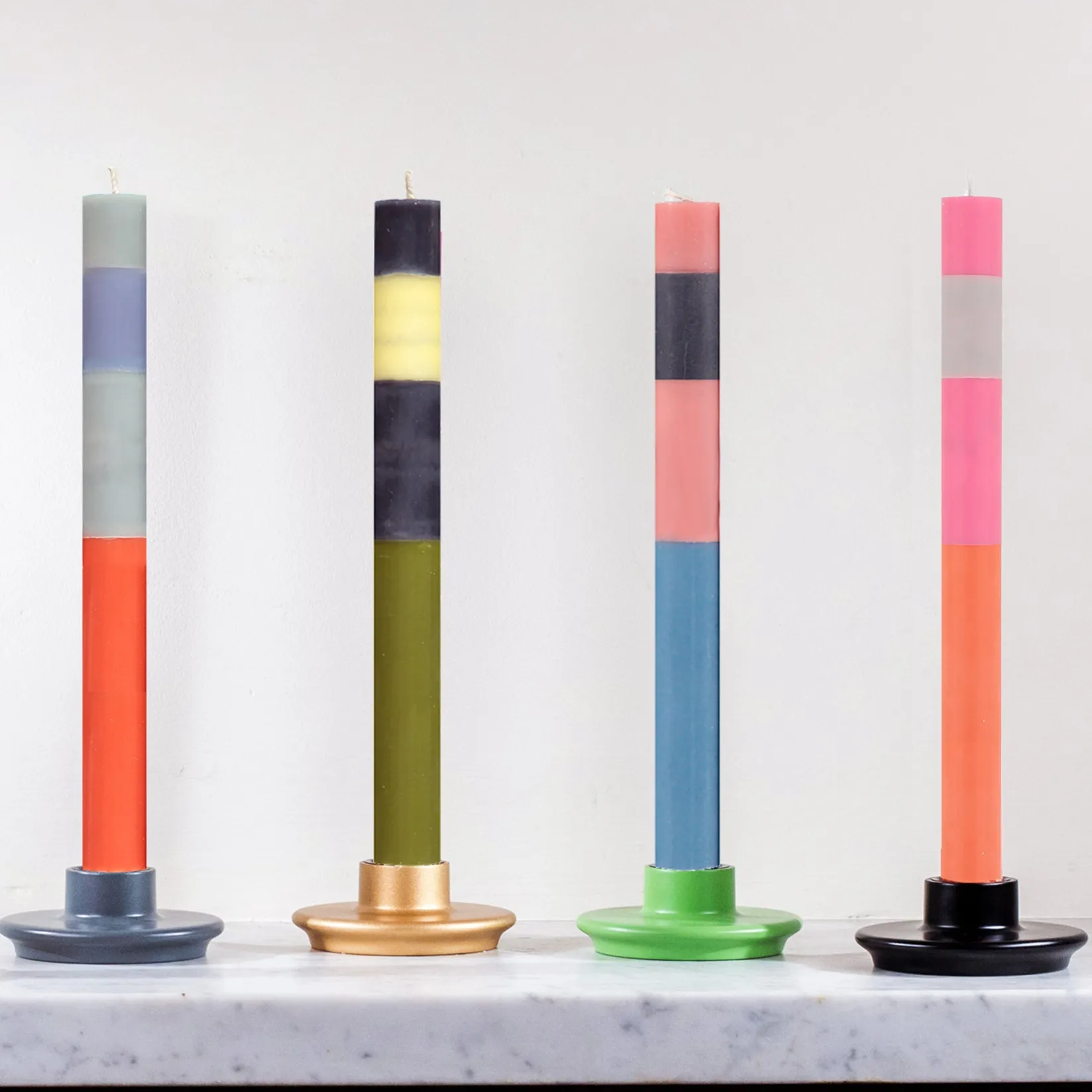 British Colour Standard Table Setting|Tableware Brands^Set of 6 Colourblock Dinner Candles -Multicolour abstract