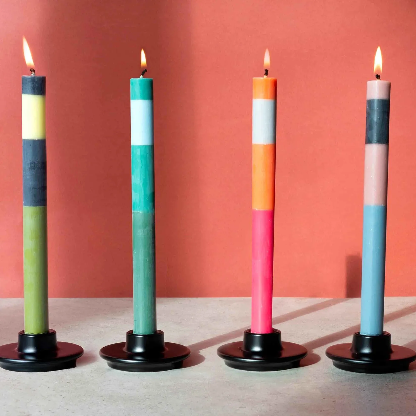 British Colour Standard Table Setting|Tableware Brands^Set of 6 Colourblock Dinner Candles -Multicolour abstract