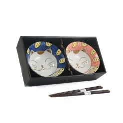Emro Aziatica Crockery & Dinnerware|Bowls^Set of 2 Lucky Cat Rice Bowls with Chopsticks