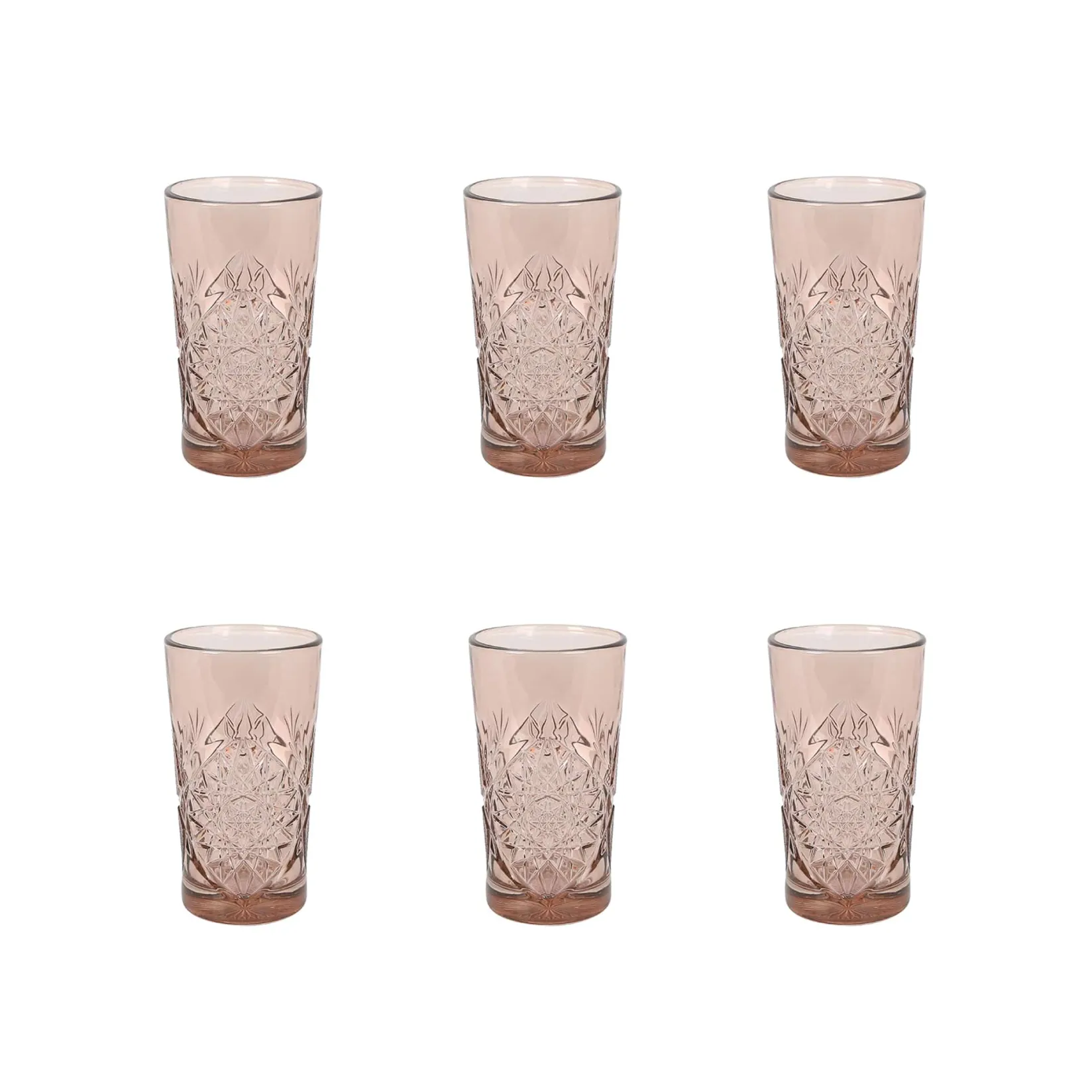 Bright Glassware Tableware Brands|Cocktail Making & Barware^Set of 6 Pink Hobstar Highball Glasses, 350ml