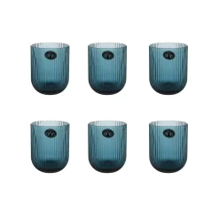 Bright Glassware Tableware Brands^Set of 6 Ribbed Blue Tumblers, 270ml