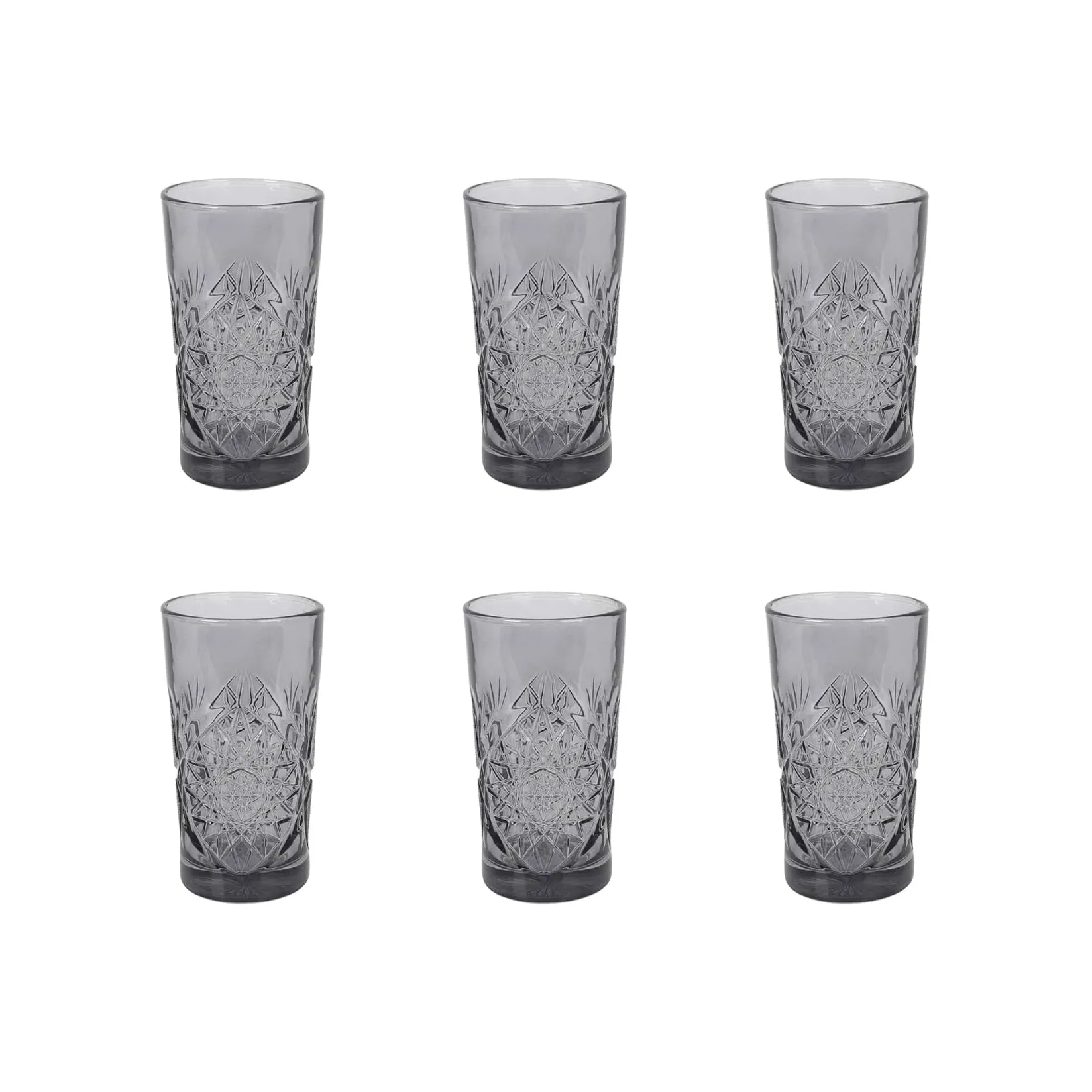 Bright Glassware Tableware Brands|Cocktail Making & Barware^Set of 6 Smoke Hobstar Highball Glasses, 350ml