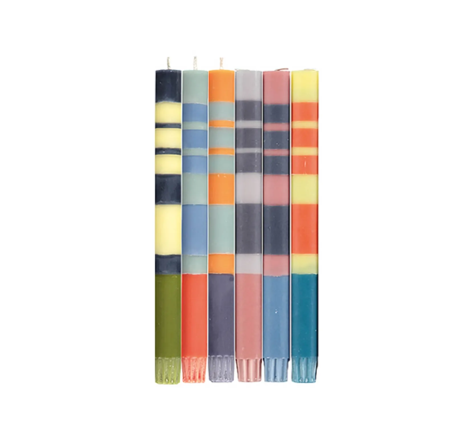 British Colour Standard Made In The Uk|Table Setting^Set of 6 Striped Dinner Candles - Warm Tones, Multicolour