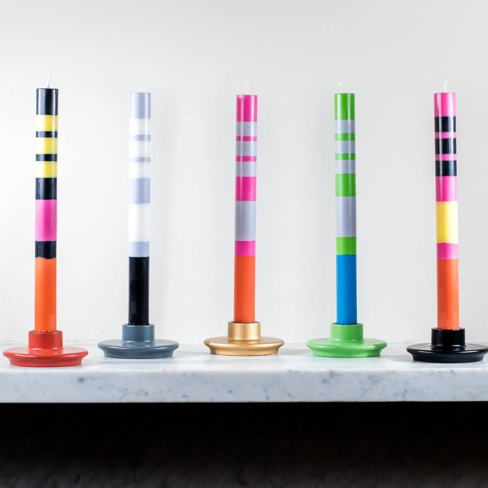 British Colour Standard Table Setting|Tableware Brands^Set of 6 Striped Dinner Candles - Multicolour