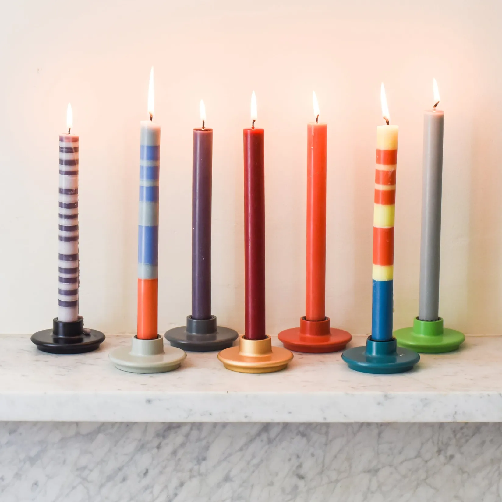British Colour Standard Table Setting|Tableware Brands^Set of 6 Striped Dinner Candles - Multicolour