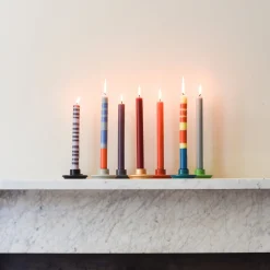 British Colour Standard Table Setting|Tableware Brands^Set of 6 Striped Dinner Candles - Multicolour