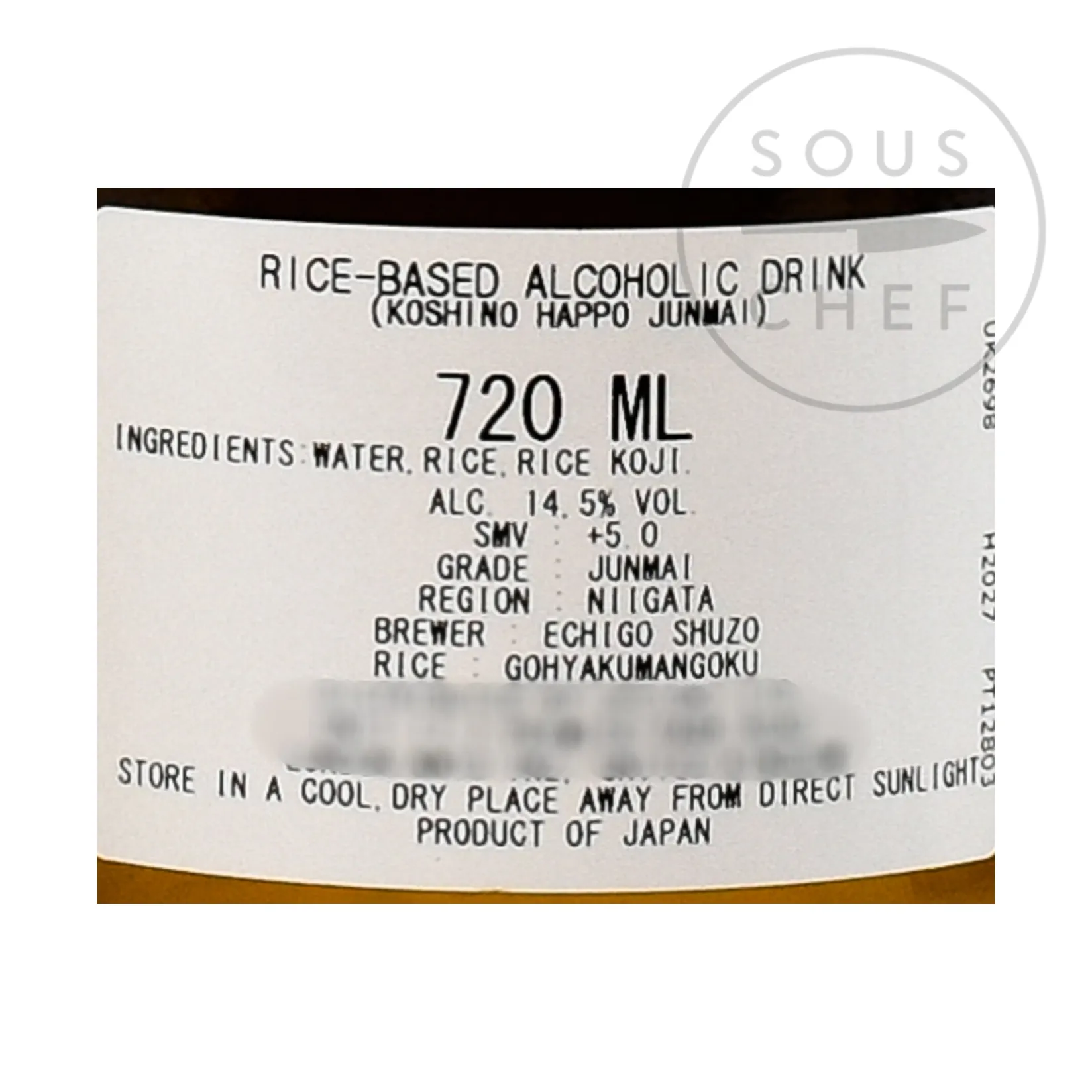 Echigo Koshi Ingredients Brands|Japanese Ingredients^Short Dated No Happou Junmai, 720ml