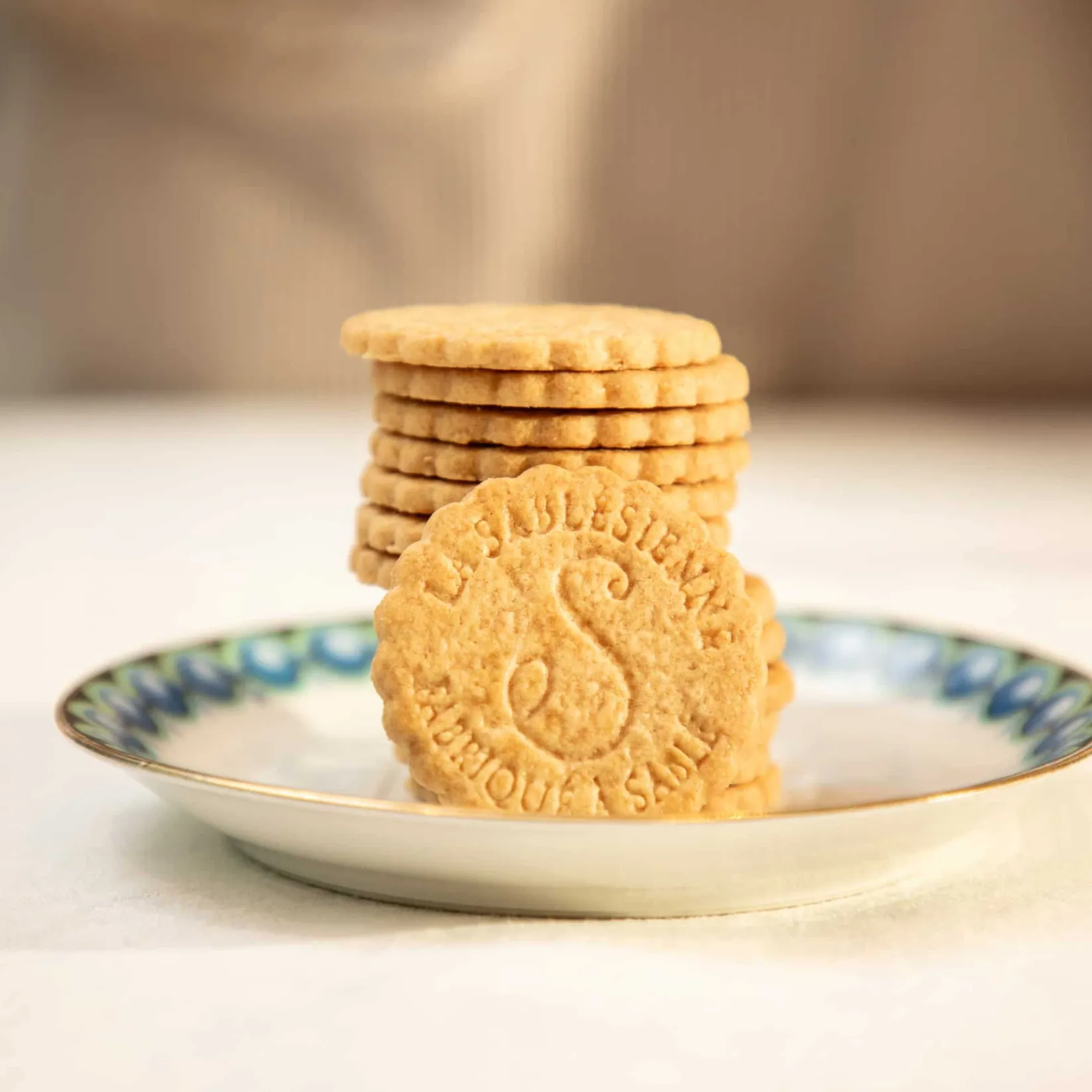 La Sablesienne Ingredients Brands|French Ingredients^Short Dated French Sable Biscuits in Sky Blue Floral Tin, 250g