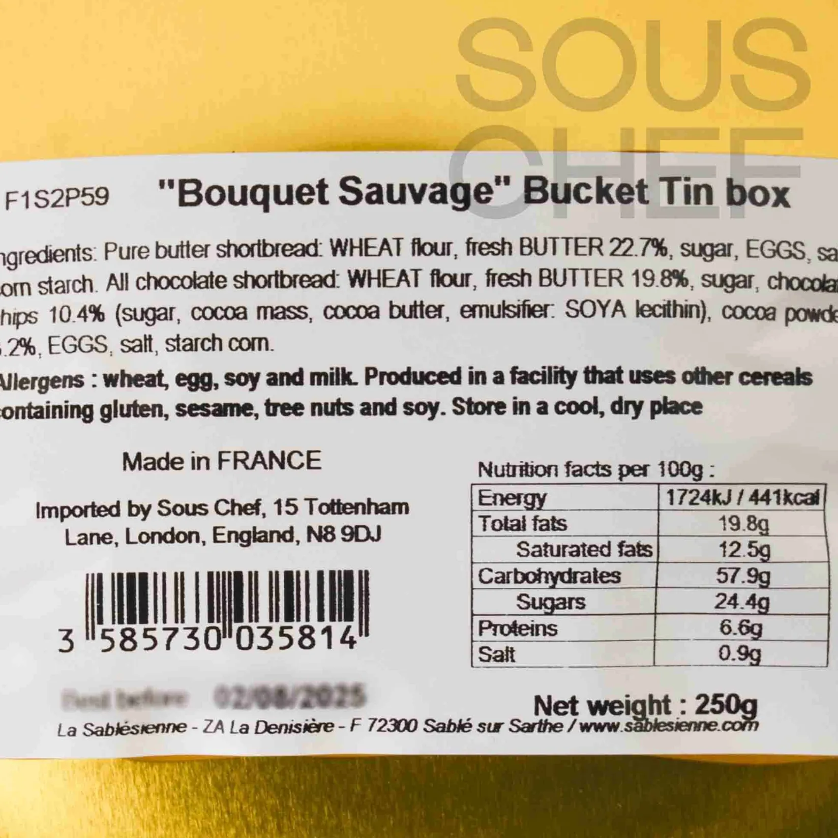 La Sablesienne Ingredients Brands|French Ingredients^Short Dated French Sable Biscuits in Sky Blue Floral Tin, 250g