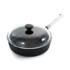 Skeppshult Pots & Pans^Professional Cast Iron & Stainless Steel Saute Pan with Glass Lid, 25cm