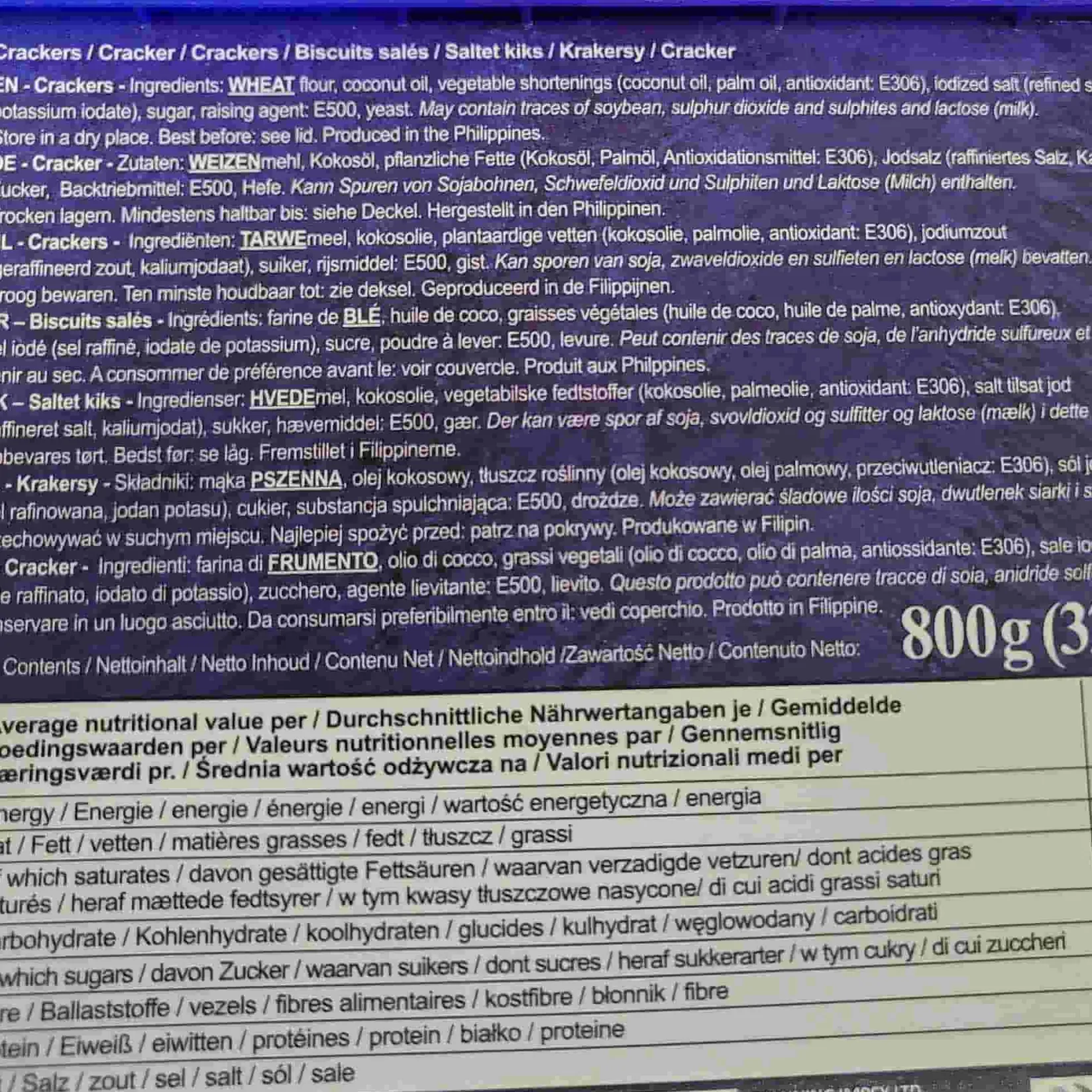 Skyflakes Ingredients Brands|Snacks^Crackers, 800g