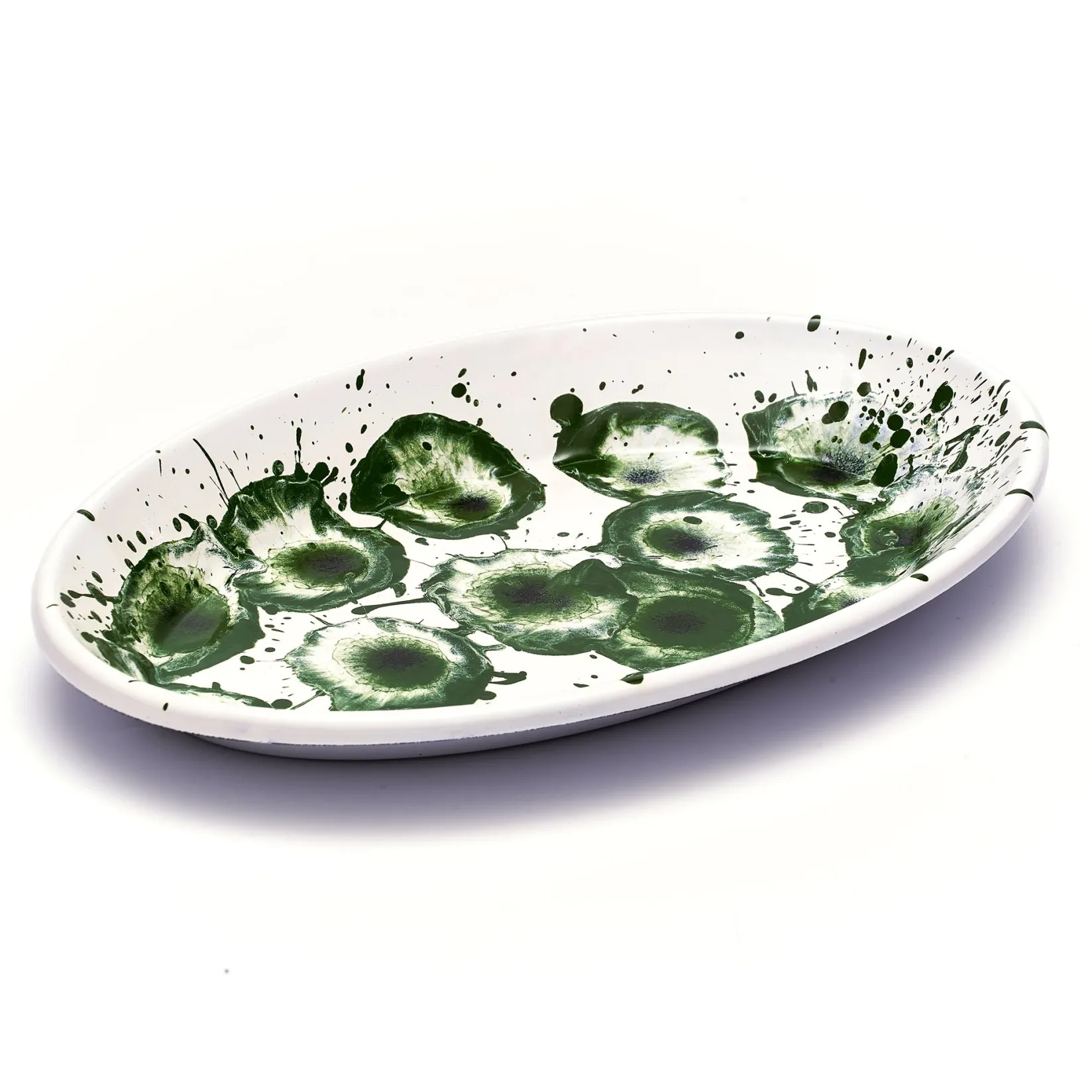 Kapka Enamel Tableware Brands|Middle Eastern Ingredients^Splatter Madness Enamel Oval Serving Plate, Green, 31cm