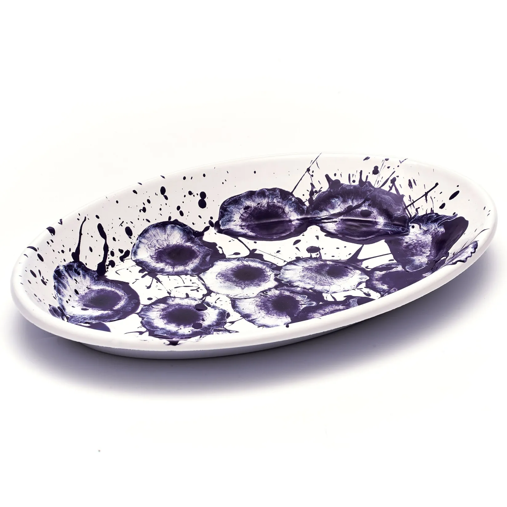 Kapka Enamel Middle Eastern Ingredients|Table Setting^Splatter Madness Enamel Oval Serving Plate, Purple, 31cm