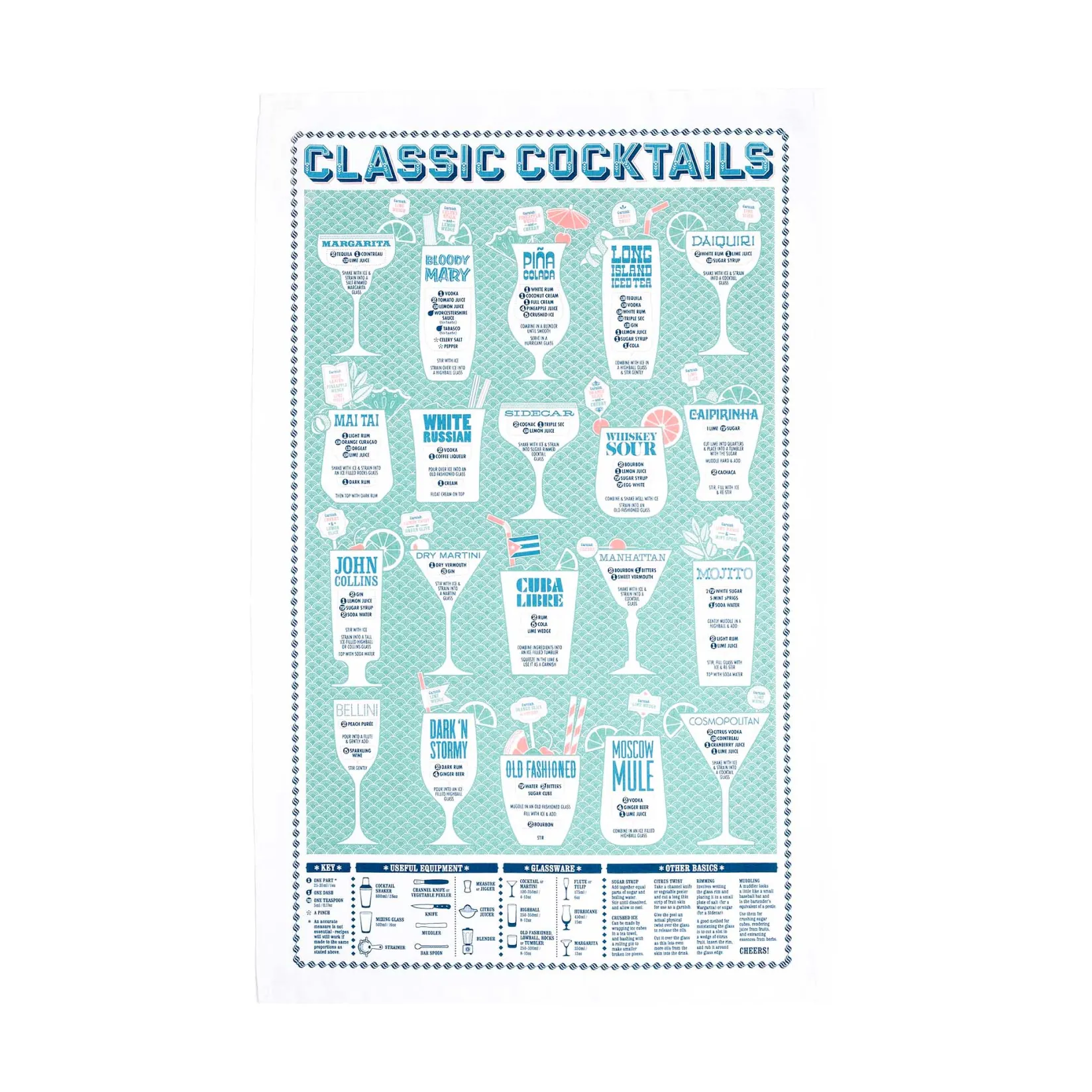 Stuart Gardiner Made In The Uk|Kitchen Textiles & Clothing^Classic Cocktails Tea Towel