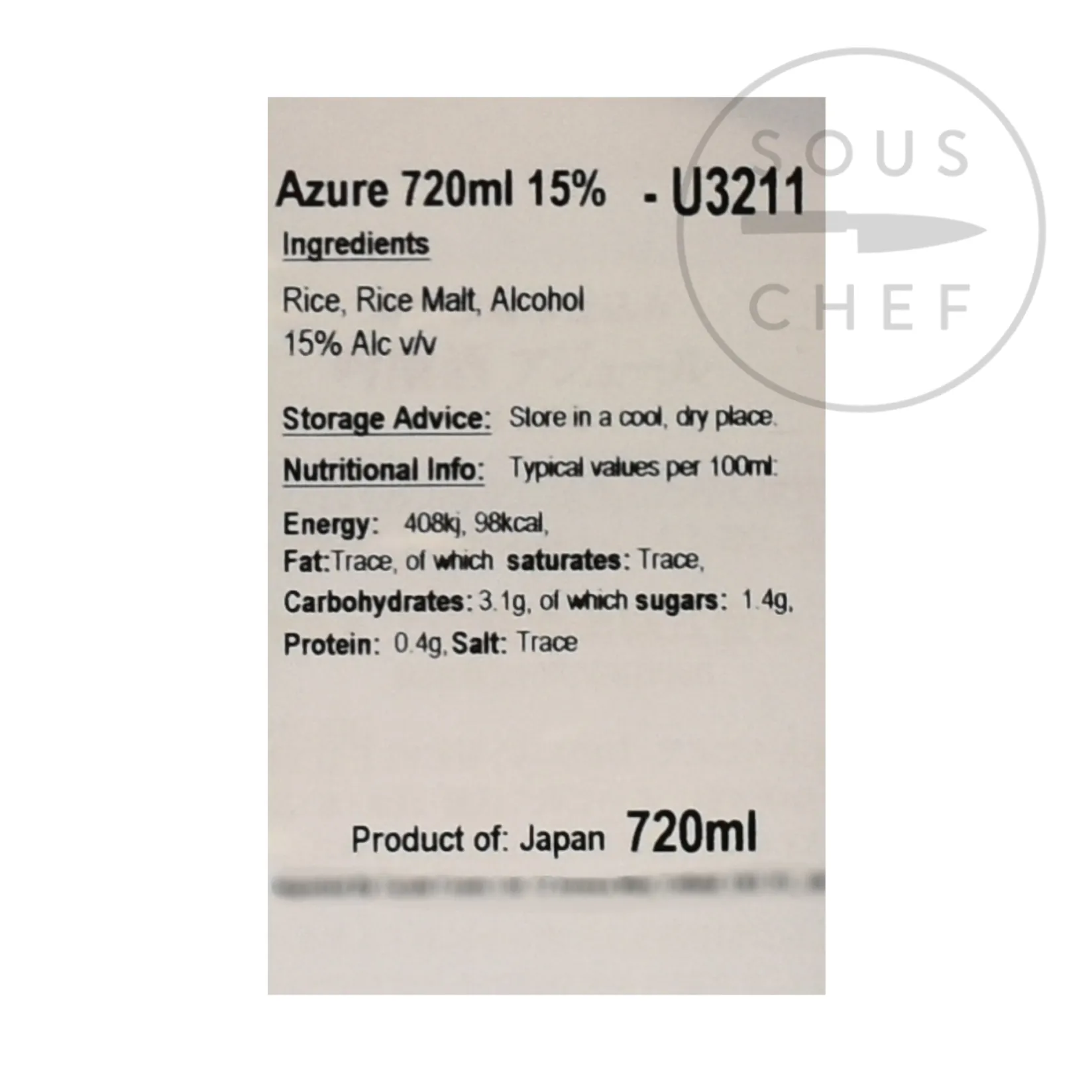 Tosatsuru Ingredients Brands|Japanese Ingredients^Azure Sake, 720ml