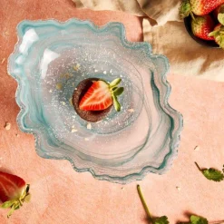 Turkish Tableware Crockery & Dinnerware|Bowls^Turquoise Marble Glass Serving Bowl, 30x23cm