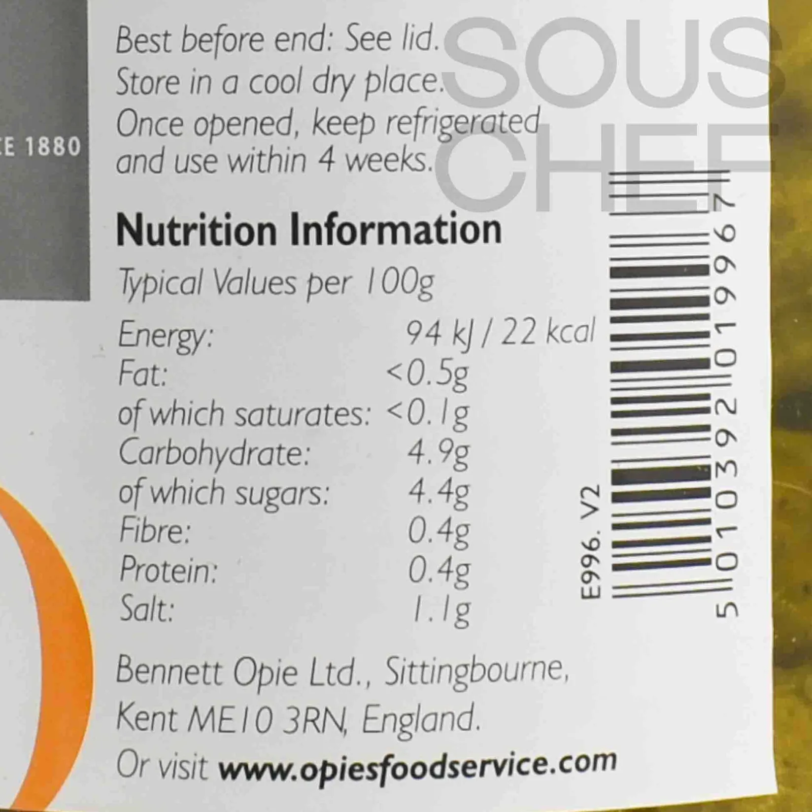 Opies Ingredients Brands|Vegetables^Whole Gherkins with Dill in Sweet Vinegar, 1.9kg