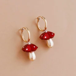 Wolf & Moon Tableware Brands^Red Mushroom Hoop Earrings