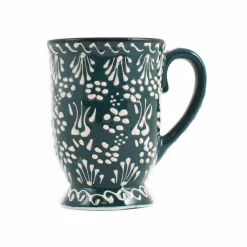 El Boyali Seramikler Tableware Brands^Yesil Ve Beyaz Boyali Mug with Foot, 300ml